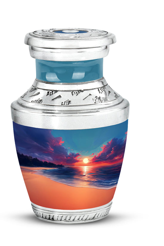 Dignified Blue Beach Cremation Urn for Ashes - 10-inch, 200 cu in - Yatskia