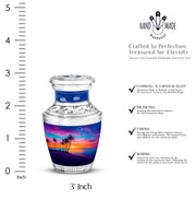 Soft Blue Beach Cremation Urn top-down view of secure threaded lid - artistic beach interpretation with creative detail - mini keepsake memorial for portion of cremation ashes