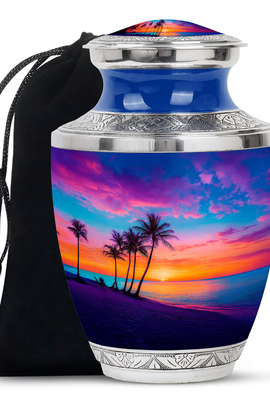 Powder Blue Beach Cremation Urn side profile showing urn shape - contemporary beach design with modern artistic flair - full-size 10 inch 200 cubic inch adult cremation urn