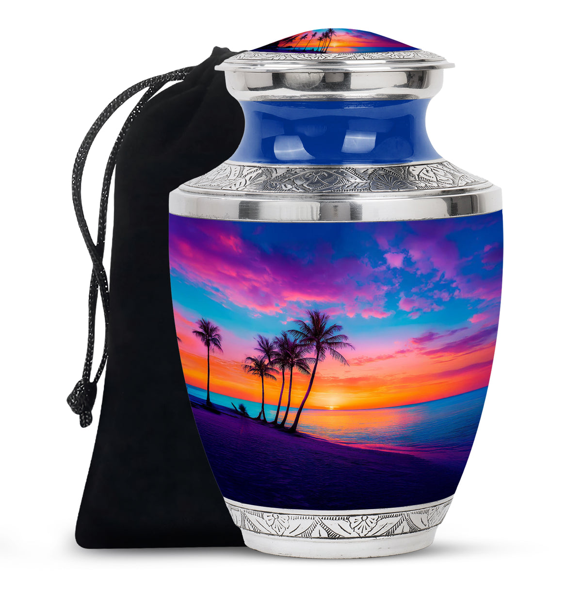 Powder Blue Beach Cremation Urn side profile showing urn shape - contemporary beach design with modern artistic flair - full-size 10 inch 200 cubic inch adult cremation urn