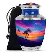 Powder Blue Beach Cremation Urn side profile showing urn shape - contemporary beach design with modern artistic flair - full-size 10 inch 200 cubic inch adult cremation urn