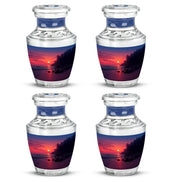 Vintage Pink Beach Cremation Urn back view with polished surface - artistic beach interpretation with creative detail - 10 inch aluminum urn for cremated remains