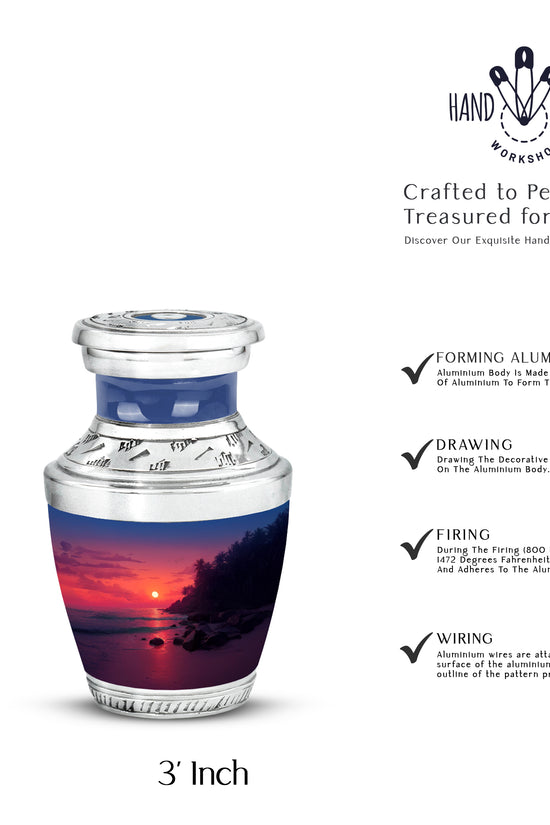 Petal Pink Beach Cremation Urn top-down view of secure threaded lid - artistic beach interpretation with creative detail - mini keepsake memorial for portion of cremation ashes