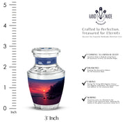 Petal Pink Beach Cremation Urn top-down view of secure threaded lid - artistic beach interpretation with creative detail - mini keepsake memorial for portion of cremation ashes