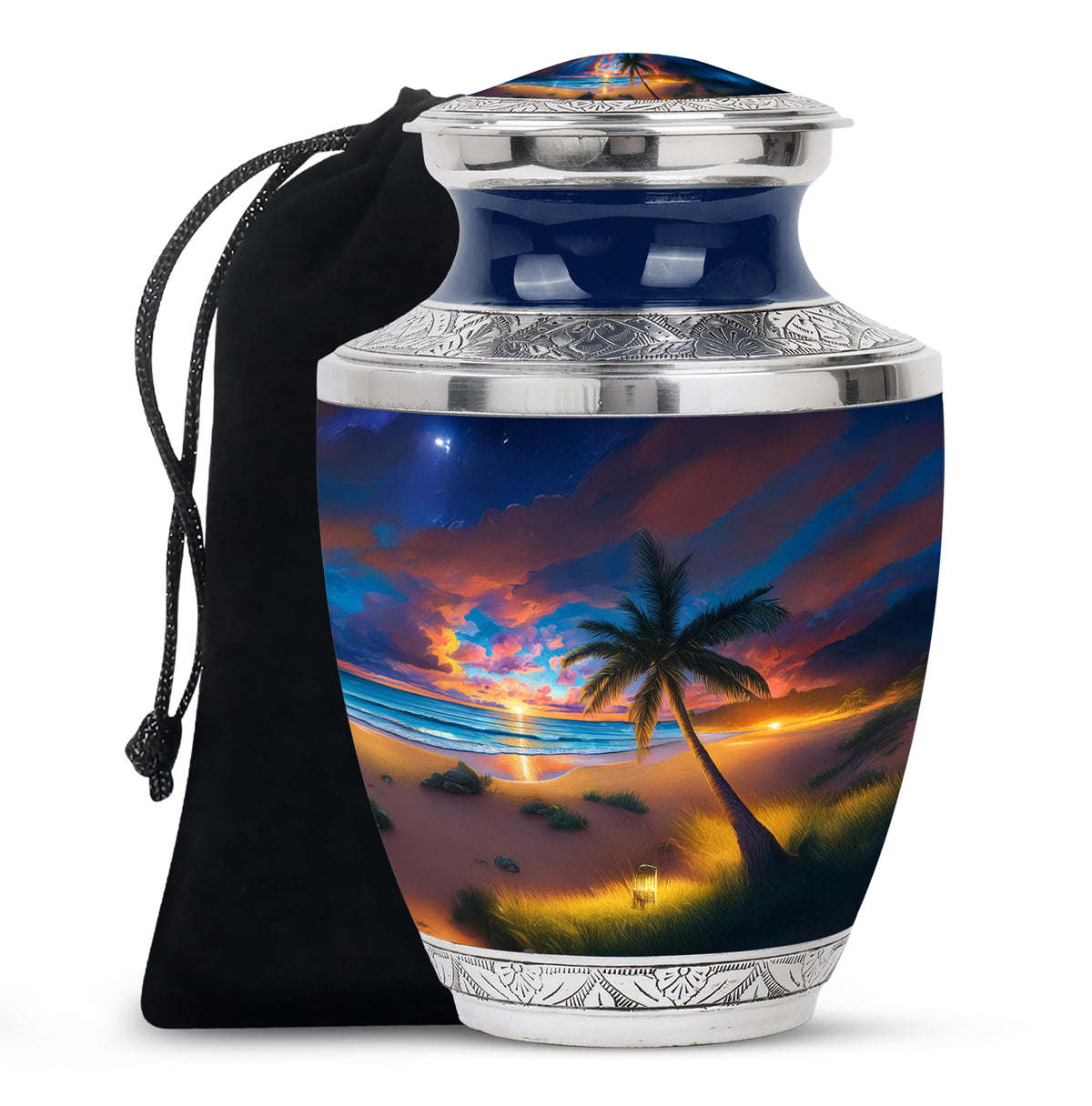 Powder Blue Beach Cremation Urn side profile showing urn shape - contemporary beach design with modern artistic flair - full-size 10 inch 200 cubic inch adult cremation urn