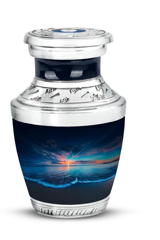 Blue Exquisite Beach Memorial Urn for Ashes - 10-inch, 200 cu in - Yatskia
