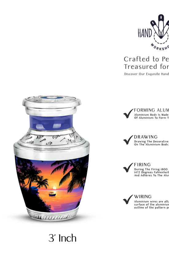 Vintage Pink Beach Cremation Urn top-down view of secure threaded lid - artistic beach interpretation with creative detail - mini keepsake memorial for portion of cremation ashes