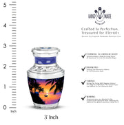 Vintage Pink Beach Cremation Urn top-down view of secure threaded lid - artistic beach interpretation with creative detail - mini keepsake memorial for portion of cremation ashes