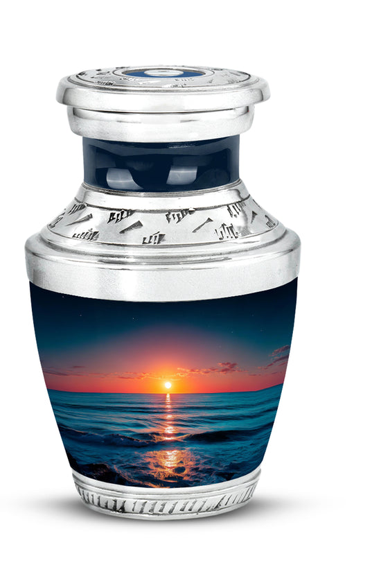 Inspiring Blue Beach Commemoration Urn for Human Ashes - 10-inch, 200 cu in - Yatskia