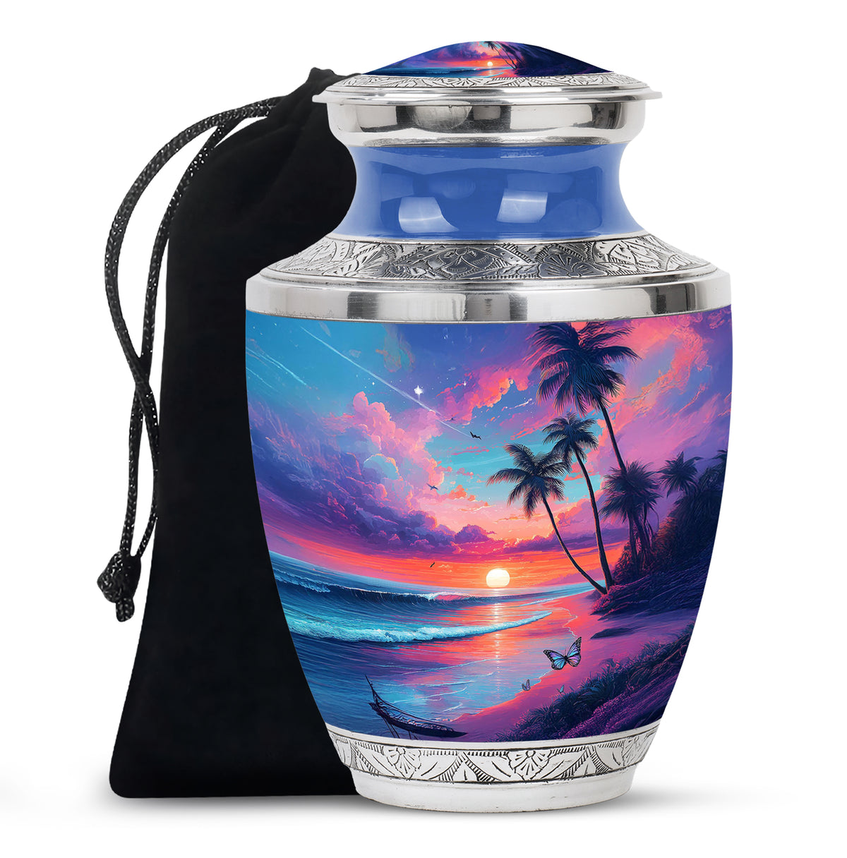 Pastel Blue Beach Cremation Urn side profile showing urn shape - contemporary beach design with modern artistic flair - full-size 10 inch 200 cubic inch adult cremation urn