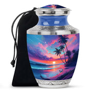 Pastel Blue Beach Cremation Urn side profile showing urn shape - contemporary beach design with modern artistic flair - full-size 10 inch 200 cubic inch adult cremation urn
