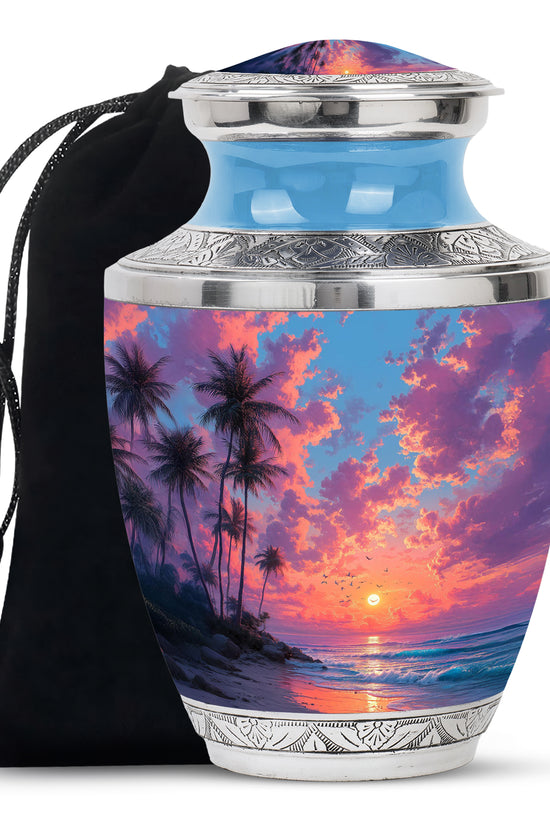 Peaceful Beach Memorial Urn -Tropical Funeral Urn For Adult Ashes