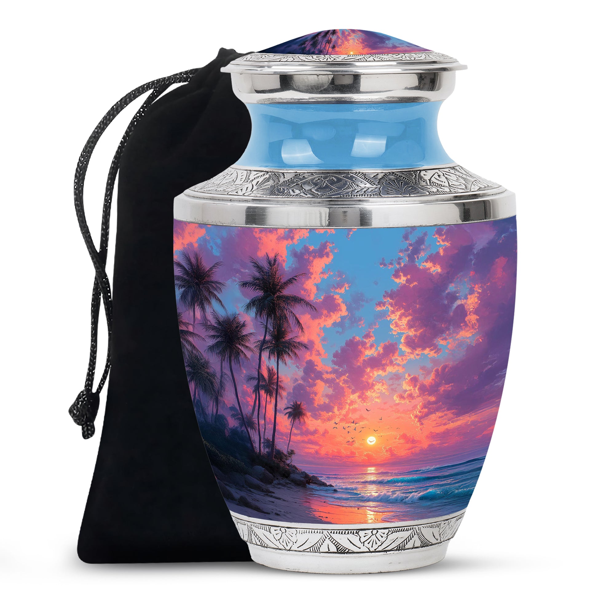 Peaceful Beach Memorial Urn -Tropical Funeral Urn For Adult Ashes