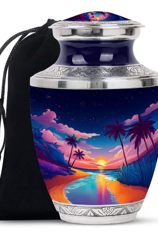 Artistic Beach Theme Memorial Urn - Large Cremation Urn For Loved Ones