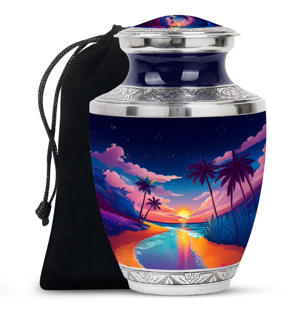 Azure Beach Cremation Urn side profile showing urn shape - contemporary beach design with modern artistic flair - full-size 10 inch 200 cubic inch adult cremation urn
