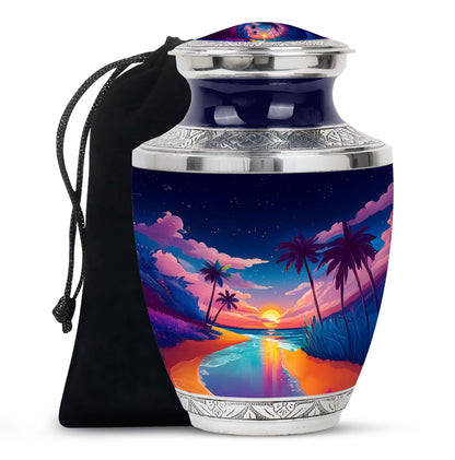 Azure Beach Cremation Urn side profile showing urn shape - contemporary beach design with modern artistic flair - full-size 10 inch 200 cubic inch adult cremation urn