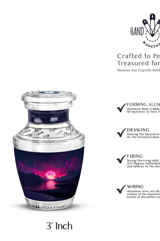 Calming Blue Beach Cremation Urn top-down view of secure threaded lid - artistic beach interpretation with creative detail - mini keepsake memorial for portion of cremation ashes