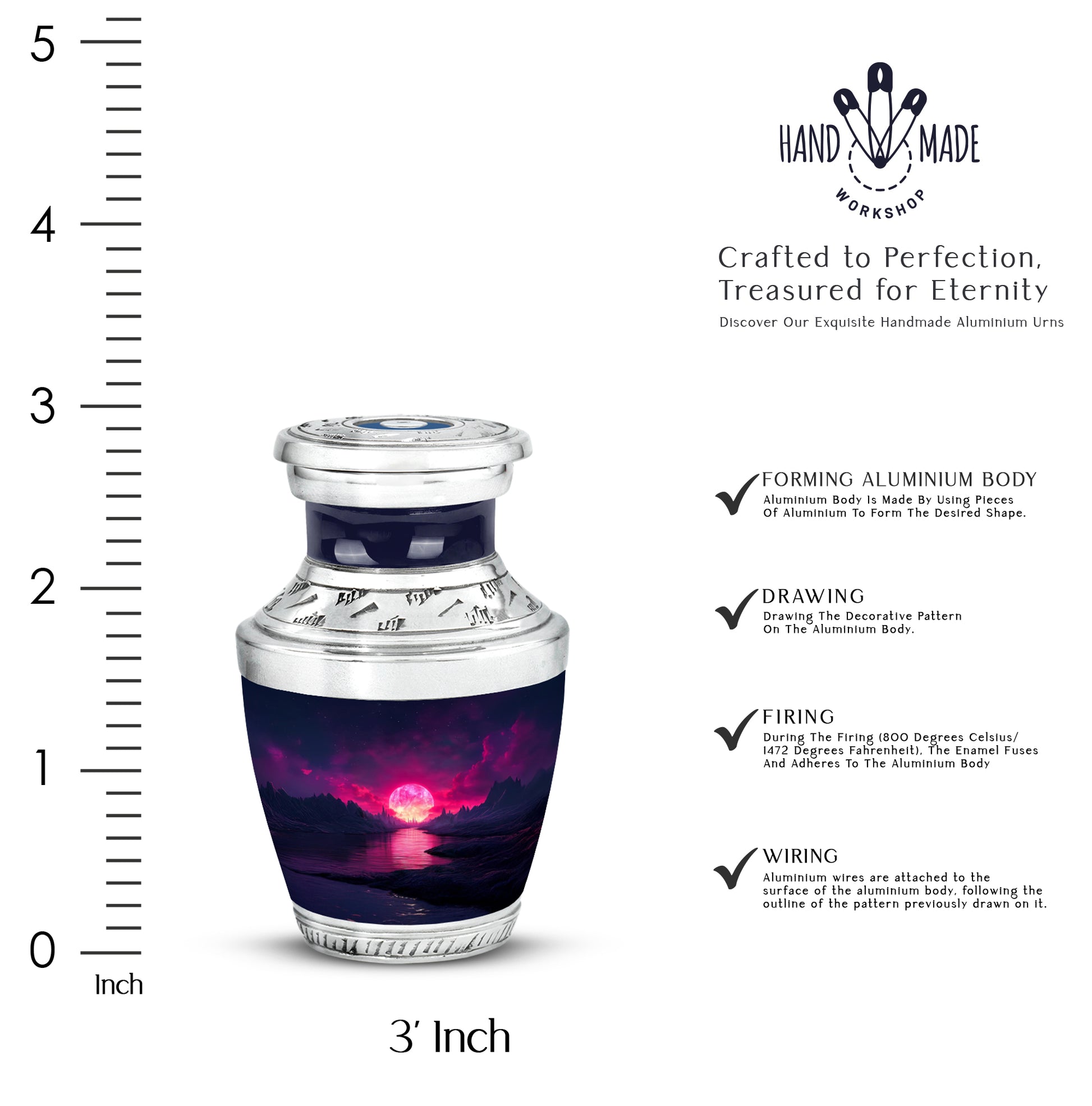 Calming Blue Beach Cremation Urn top-down view of secure threaded lid - artistic beach interpretation with creative detail - mini keepsake memorial for portion of cremation ashes