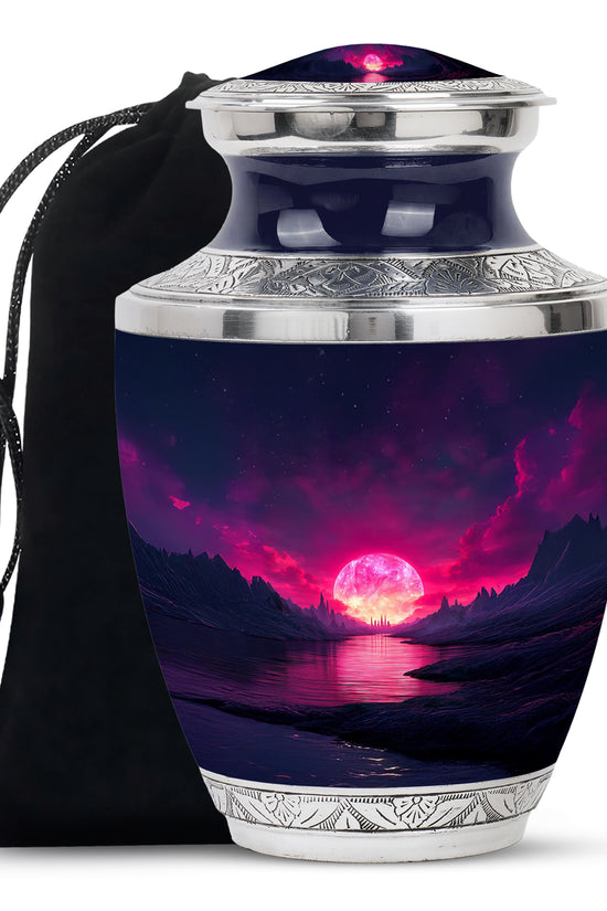 Cobalt Blue Beach Cremation Urn side profile showing urn shape - artistic beach interpretation with creative detail - full-size 10 inch 200 cubic inch adult cremation urn