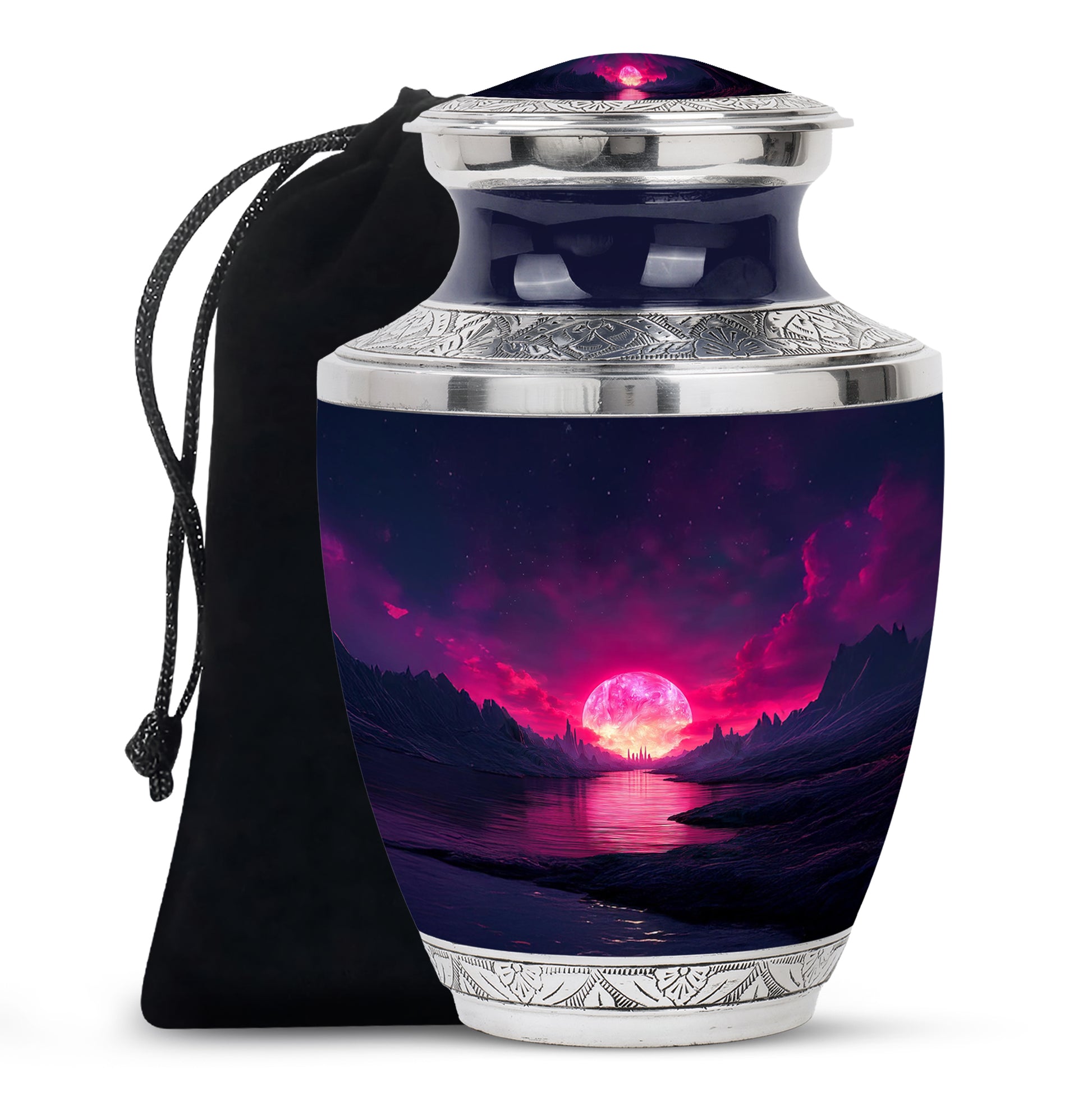 Cobalt Blue Beach Cremation Urn side profile showing urn shape - artistic beach interpretation with creative detail - full-size 10 inch 200 cubic inch adult cremation urn