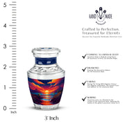 Bright Blue Beach Cremation Urn top-down view of secure threaded lid - artistic beach interpretation with creative detail - mini keepsake memorial for portion of cremation ashes