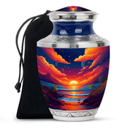 Indigo Beach Cremation Urn side profile showing urn shape - contemporary beach design with modern artistic flair - full-size 10 inch 200 cubic inch adult cremation urn