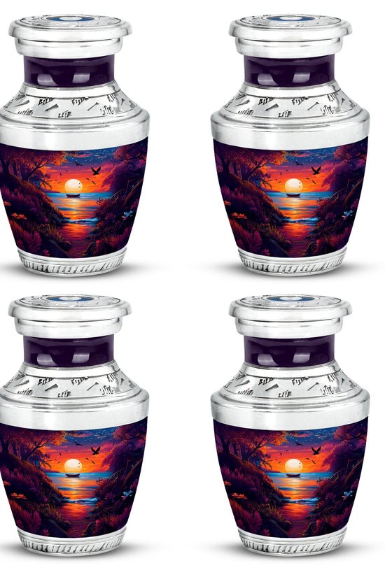 Misty Blue Beach Cremation Urn back view with polished surface - contemporary beach design with modern artistic flair - 10 inch aluminum urn for cremated remains