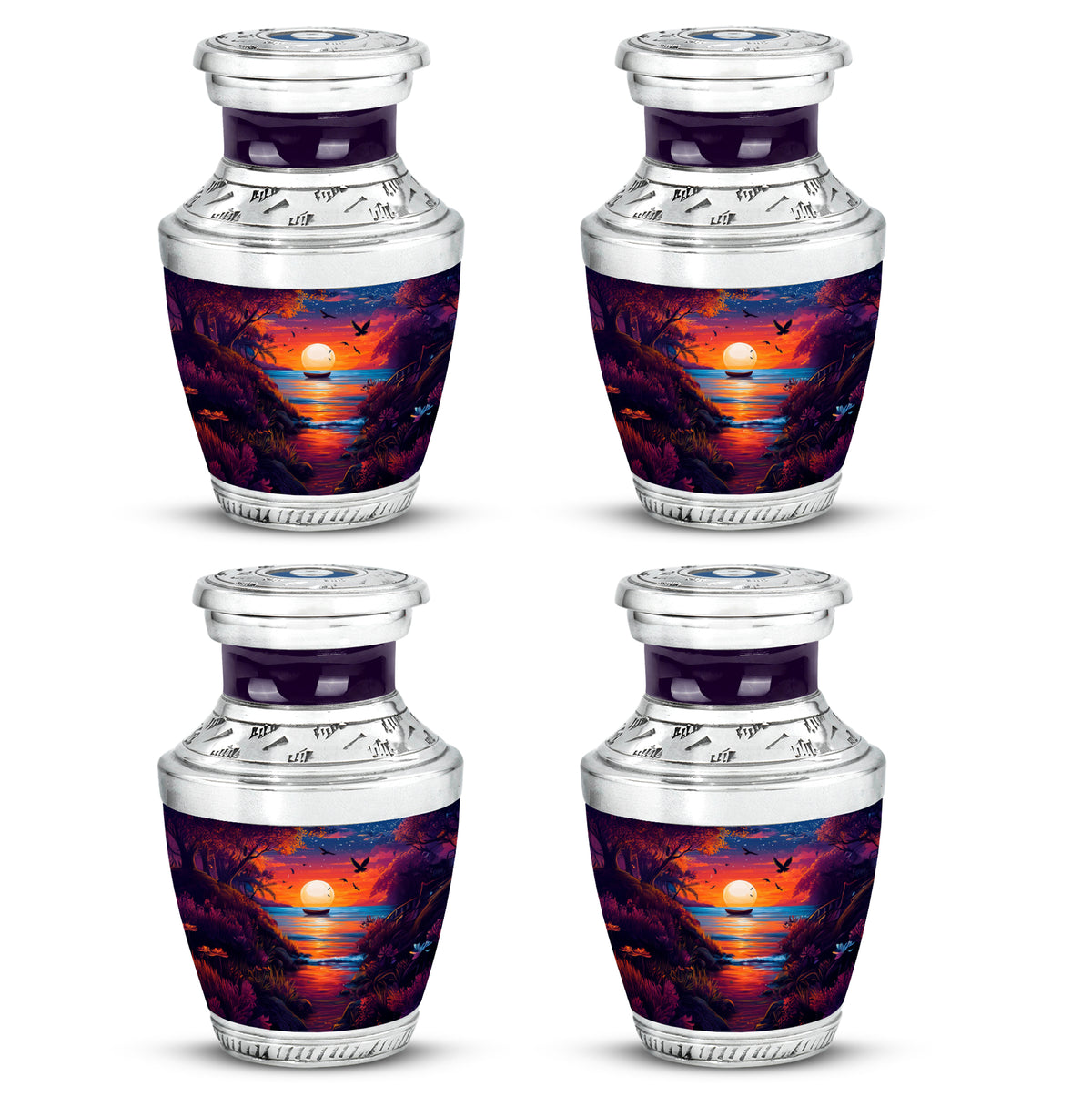 Misty Blue Beach Cremation Urn back view with polished surface - contemporary beach design with modern artistic flair - 10 inch aluminum urn for cremated remains