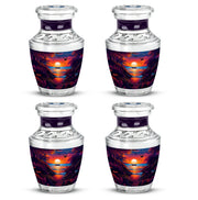 Misty Blue Beach Cremation Urn back view with polished surface - contemporary beach design with modern artistic flair - 10 inch aluminum urn for cremated remains