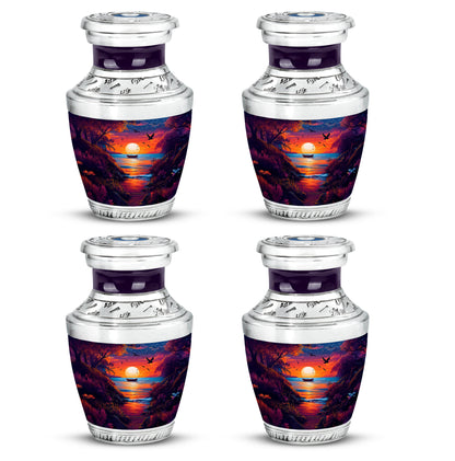 Misty Blue Beach Cremation Urn back view with polished surface - contemporary beach design with modern artistic flair - 10 inch aluminum urn for cremated remains