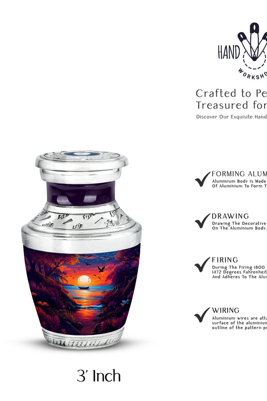 Powder Blue Beach Cremation Urn top-down view of secure threaded lid - contemporary beach design with modern artistic flair - mini keepsake memorial for portion of cremation ashes