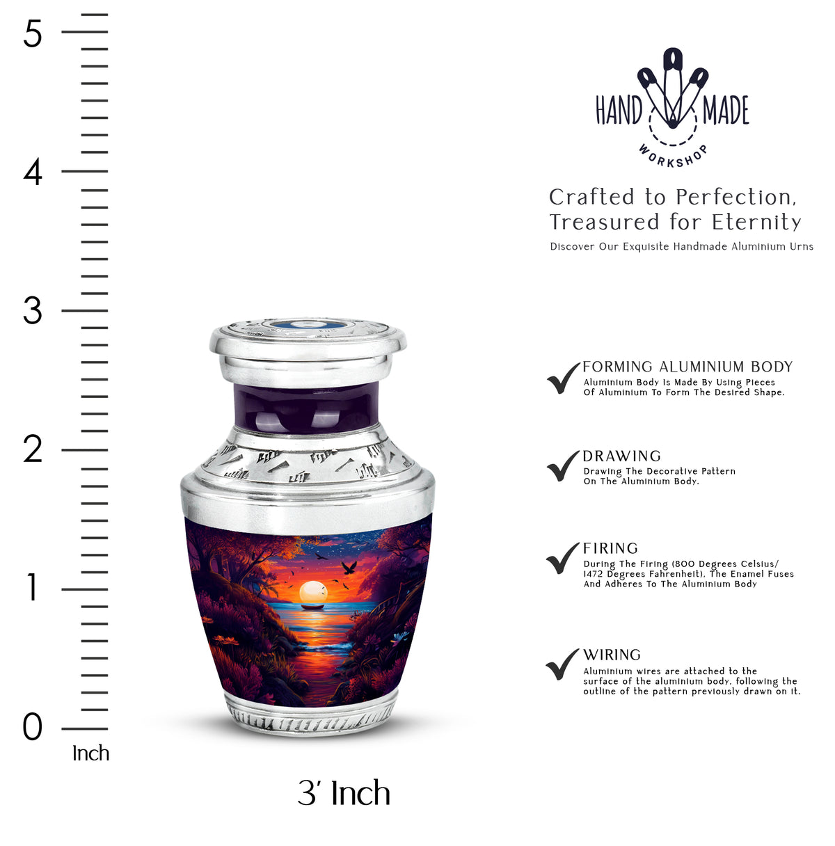 Powder Blue Beach Cremation Urn top-down view of secure threaded lid - contemporary beach design with modern artistic flair - mini keepsake memorial for portion of cremation ashes