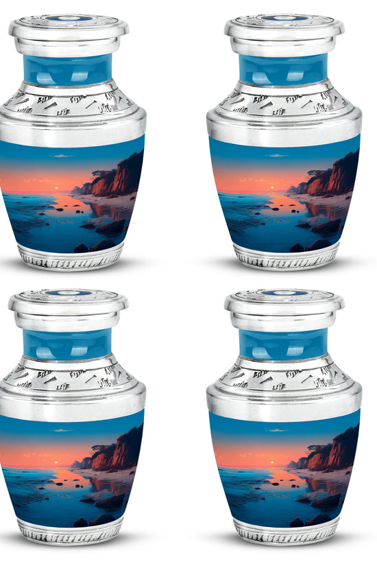 Jewel Teal Beach Cremation Urn back view with polished surface - contemporary beach design with modern artistic flair - 10 inch aluminum urn for cremated remains