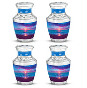 Sky Blue Beach Cremation Urn back view with polished surface - contemporary beach design with modern artistic flair - 10 inch aluminum urn for cremated remains