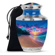 Slate Blue Beach Cremation Urn side profile showing urn shape - contemporary beach design with modern artistic flair - full-size 10 inch 200 cubic inch adult cremation urn
