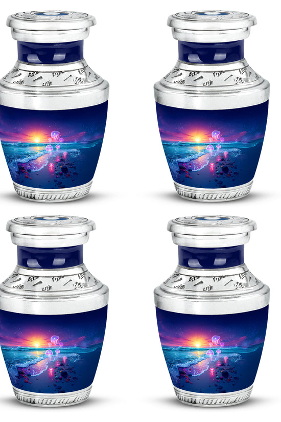 Slate Blue Beach Cremation Urn back view with polished surface - contemporary beach design with modern artistic flair - 10 inch aluminum urn for cremated remains