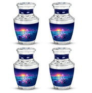 Slate Blue Beach Cremation Urn back view with polished surface - contemporary beach design with modern artistic flair - 10 inch aluminum urn for cremated remains