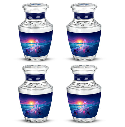 Slate Blue Beach Cremation Urn back view with polished surface - contemporary beach design with modern artistic flair - 10 inch aluminum urn for cremated remains