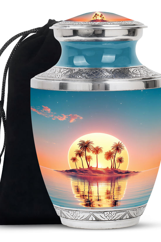 Tropical Island Sunset Funeral Urn - Beach Cremation Urn For Adult Ashes