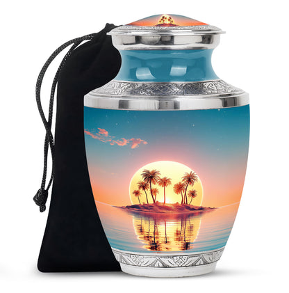 Tropical Island Sunset Funeral Urn - Beach Cremation Urn For Adult Ashes