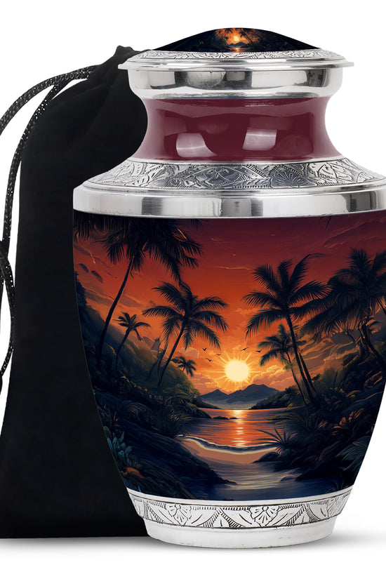 Tropical Memorial Urn - Ocean Sunset Cremation Urn For Adult Ashes