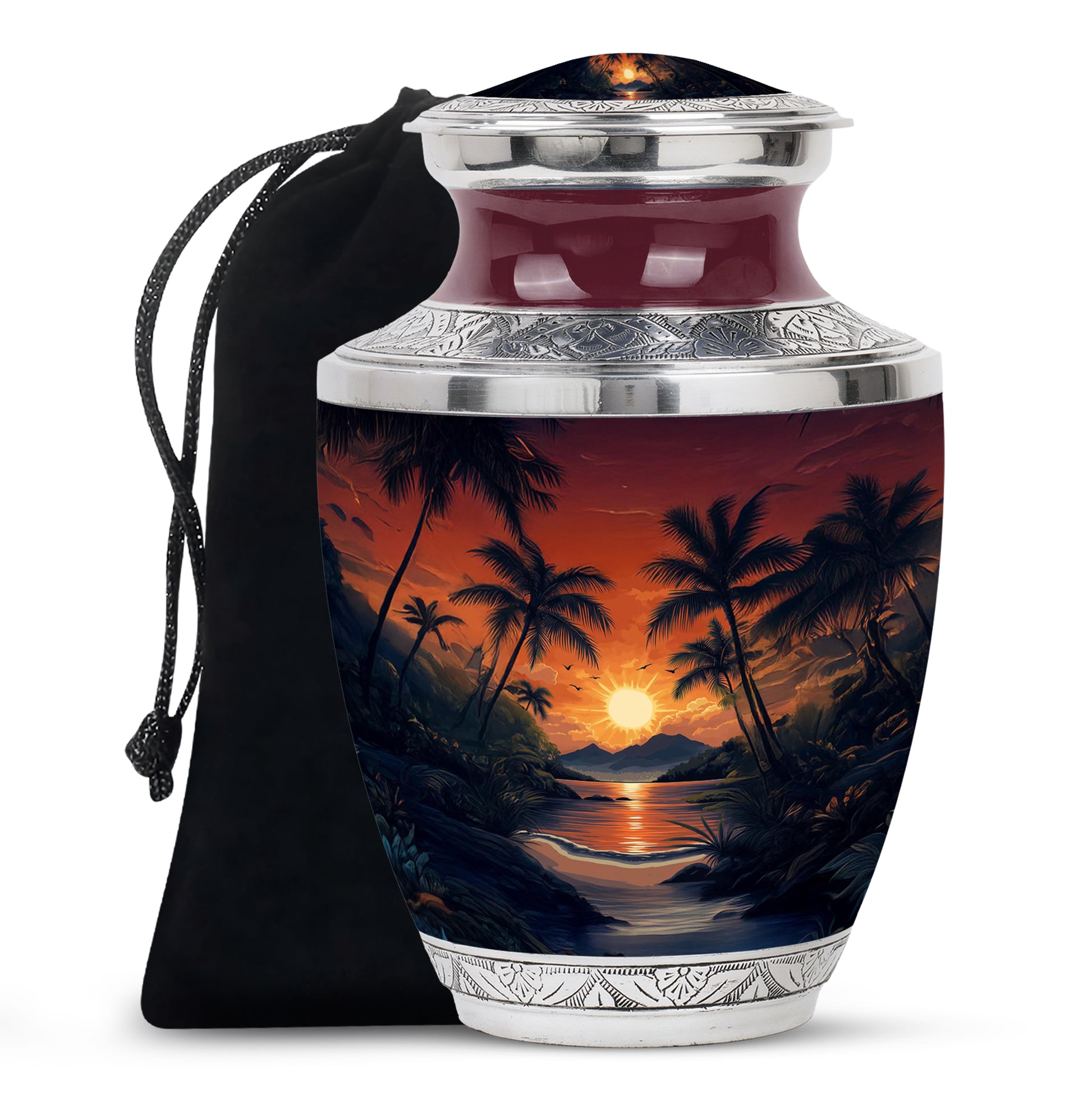 Tropical Memorial Urn - Ocean Sunset Cremation Urn For Adult Ashes