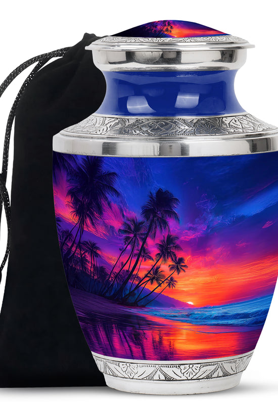 Modern Beach Memorial Urn - Tropical Cremation Urn For Adult Ashes
