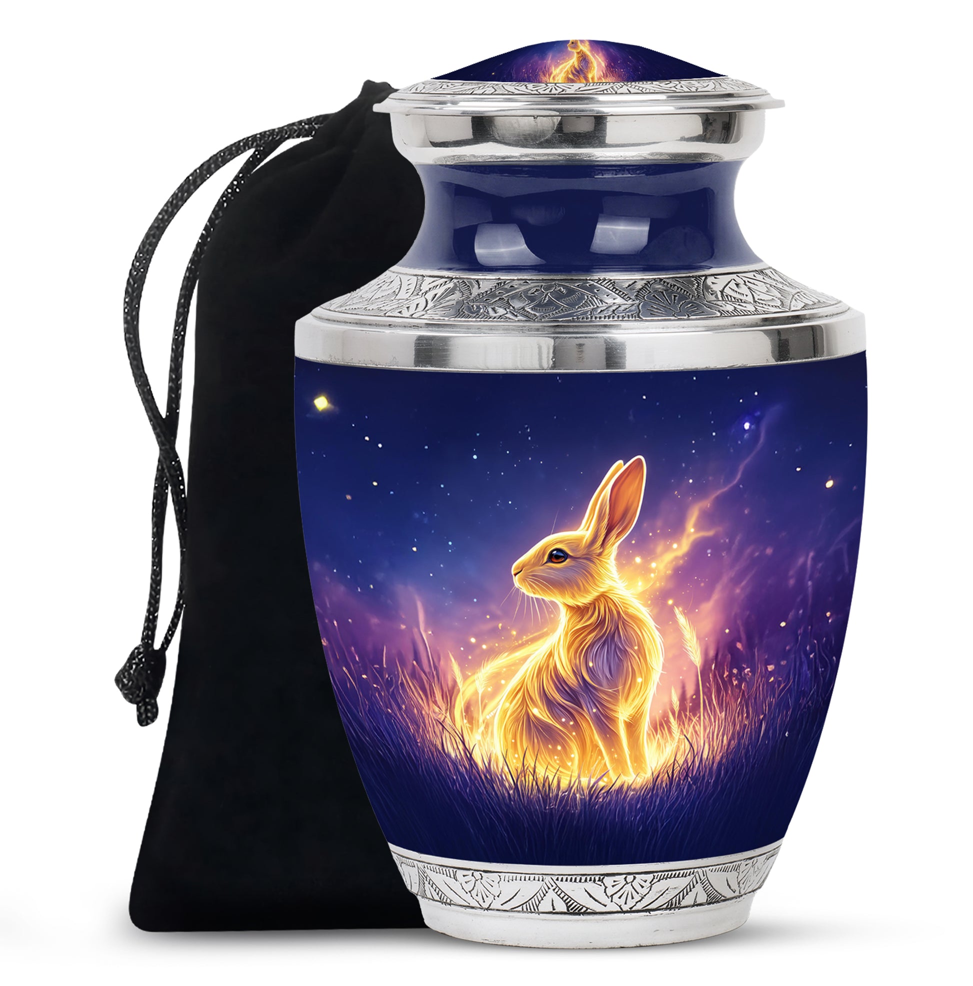 Golden Spirit Rabbit Memorial Urn - Night Field Cremation Urn For Burial