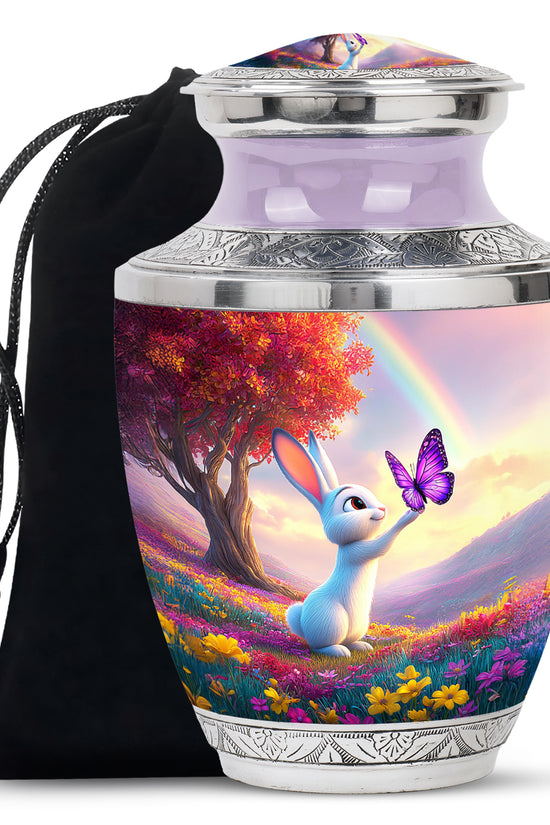 Colorful Bunny Cremation Urn - Butterfly Rabbit Memorial Urn For Burial