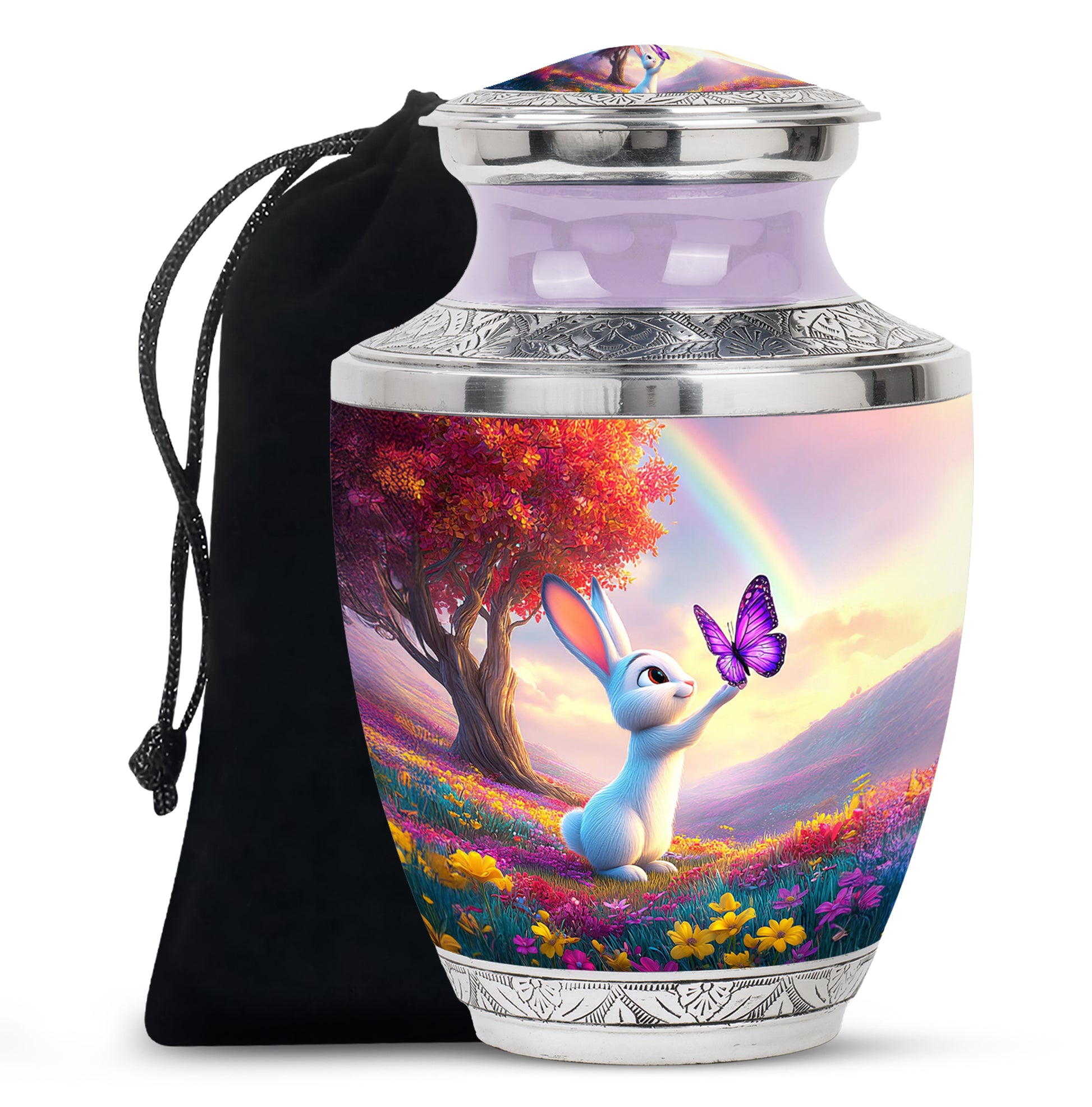 Colorful Bunny Cremation Urn - Butterfly Rabbit Memorial Urn For Burial