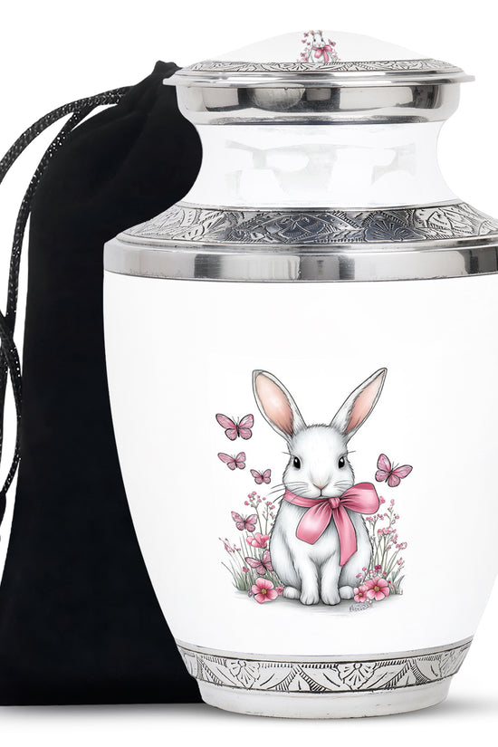 Cute Bunny Cremation Urn - Pink Bow Rabbit Memorial For Women