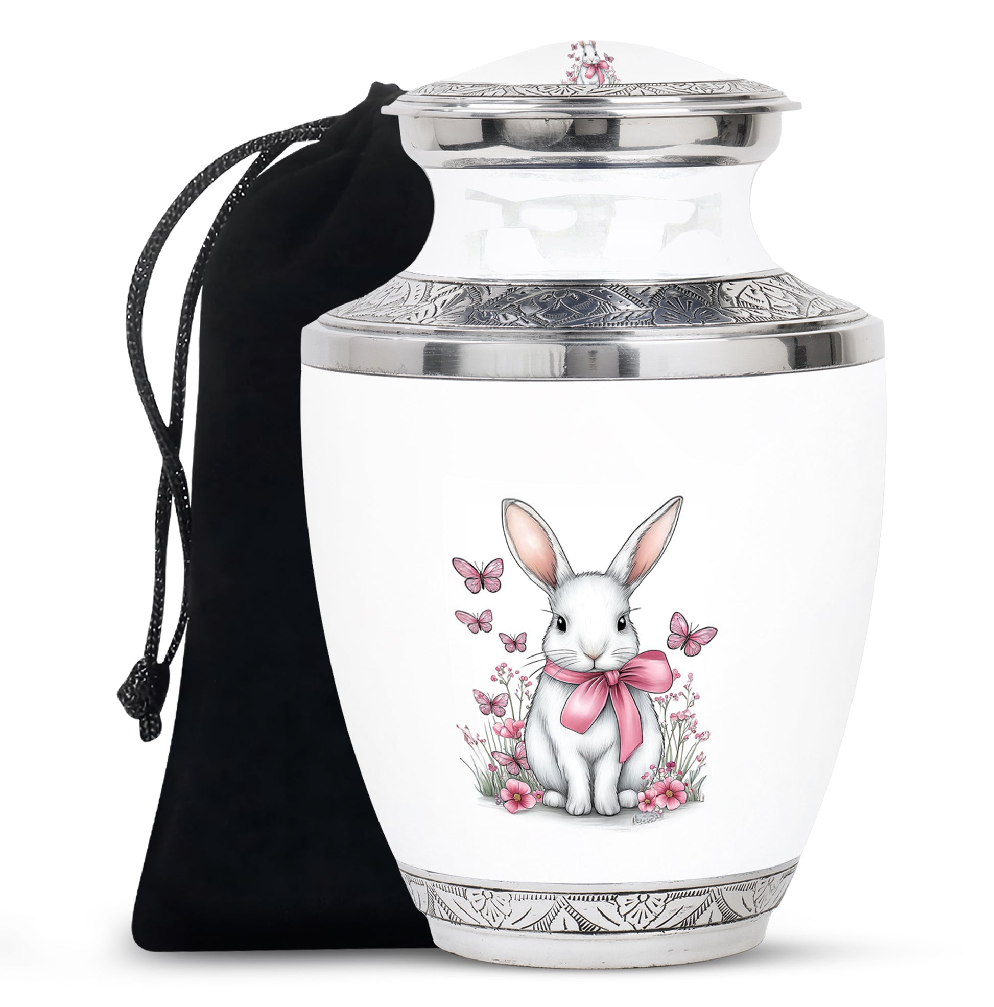 Cute Bunny Cremation Urn - Pink Bow Rabbit Memorial For Women