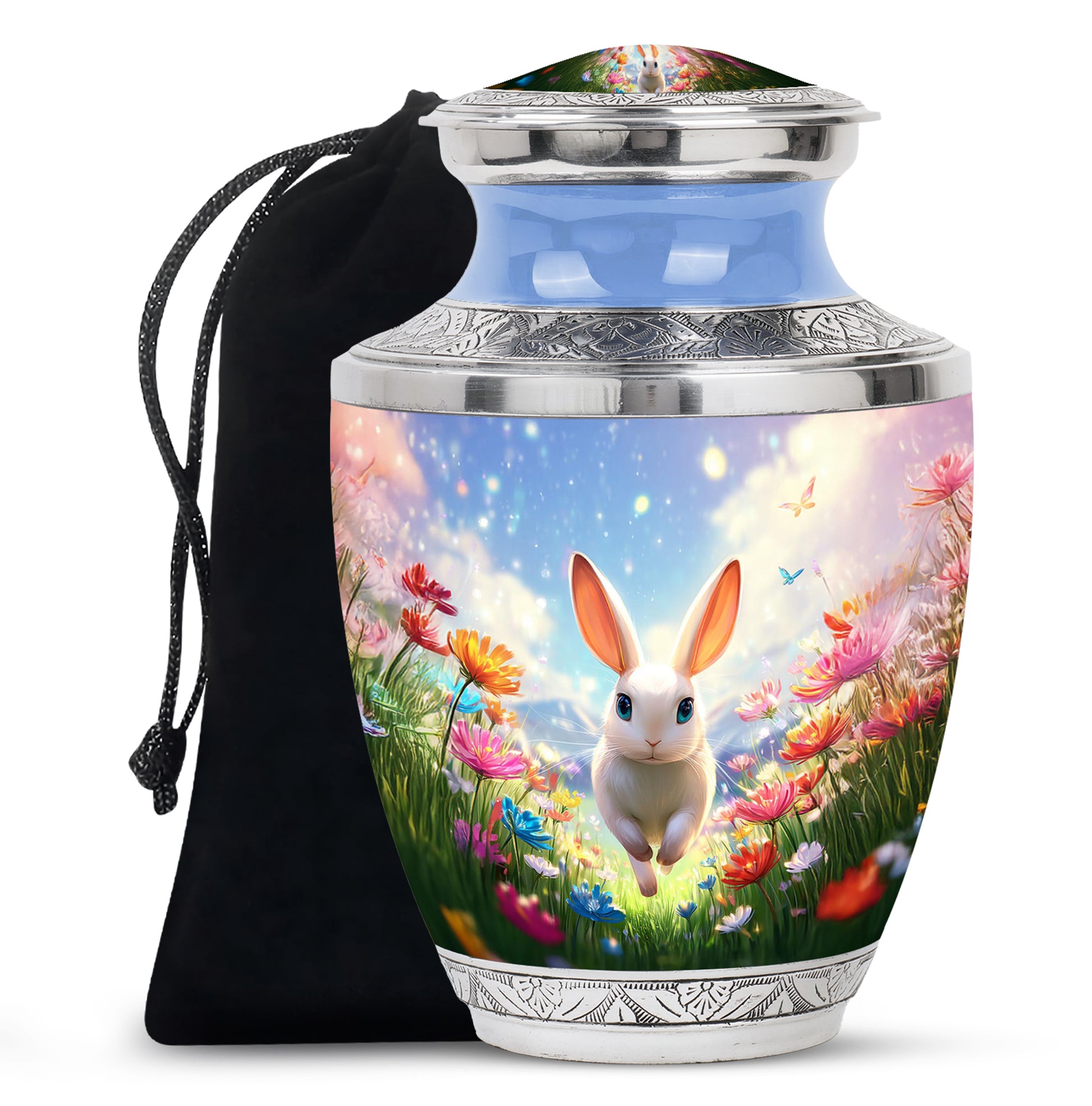 Floral Bunny Funeral Urn - Rabbit Memorial Urn For Loved Ones
