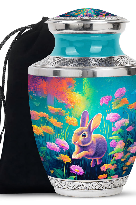 Cute Rabbit Funeral Urn - Floral Aluminium Cremation Urn For Ashes